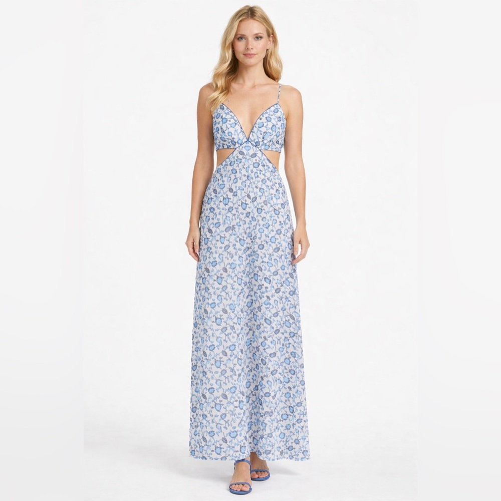 Sachin + Babi Maxi Dress Size 2 Blue White Cutout Deep V-Neck Maxi Dress NWT